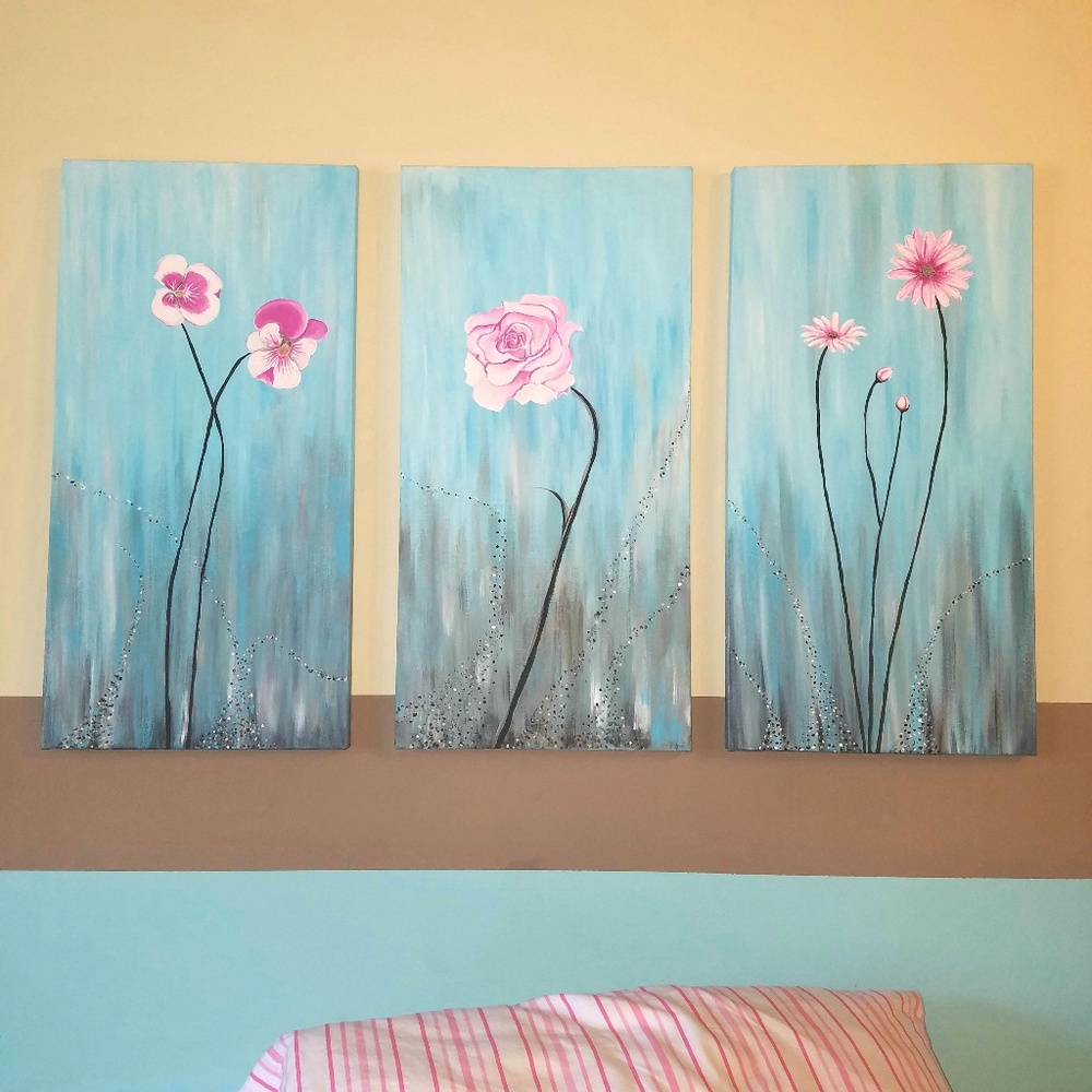 Whimsical Floral Trio Painting Wall Art